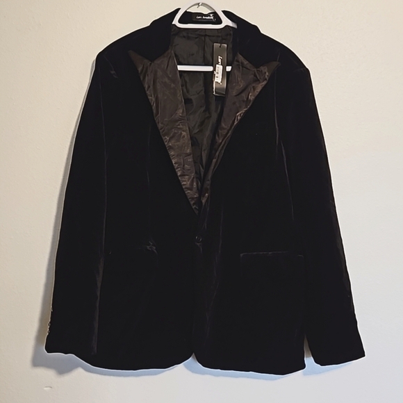 Lars Amadeus sz.L black velvet blazer suit coat NWT - Picture 1 of 9